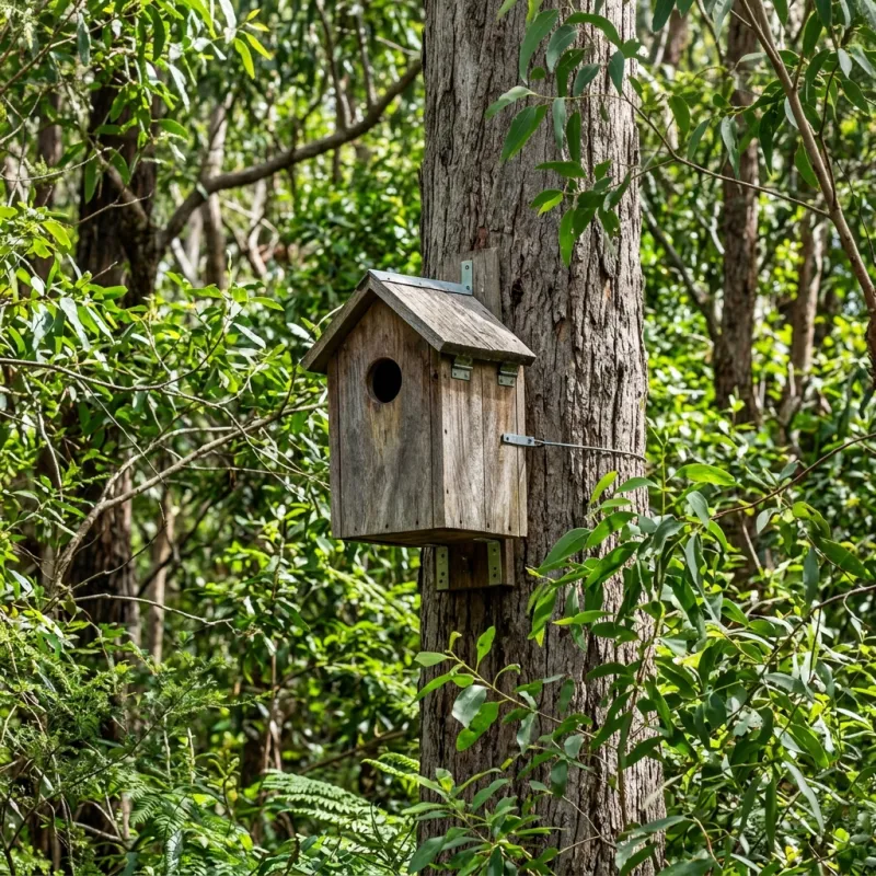 Animal nesting box installed as a humane alternative to a Hughesdale roof cavity