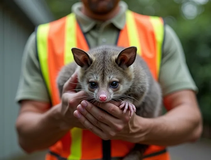 Animal handler safely recovering a deceased possum in Hughesdale